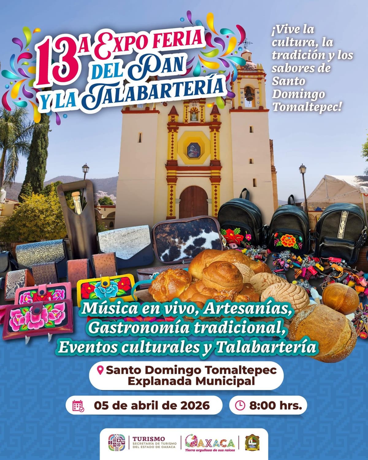 Flyer de la 13ª Expo Feria del Pan y la Talabartería en Santo Domingo Tomaltepec