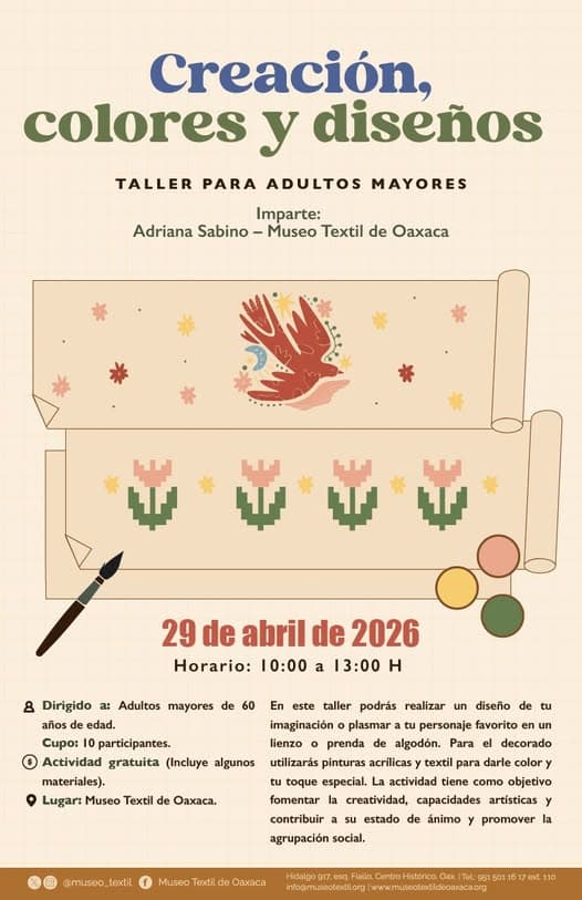 Imagen de Taller gratuito para adultos mayores: Creación, colores y diseños en Oaxaca